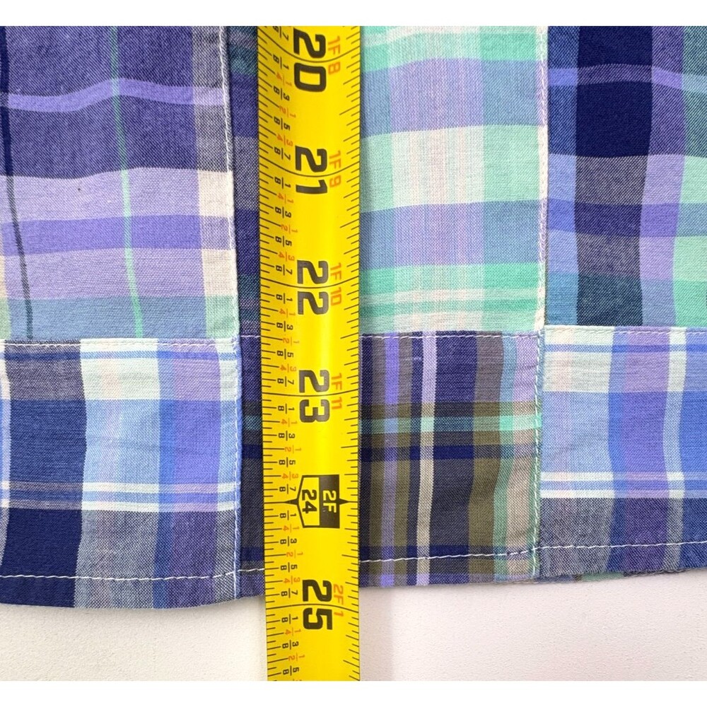 LL Bean Madras Patchwork Plaid Shirt Petite Roll Tab Sleeve Cottage MP - Picture 16 of 16